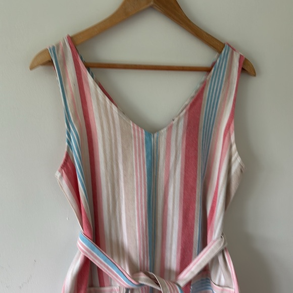 Robert Louis Linen Rayon Blend Cropped Striped Jumpsuit - Picture 4 of 9